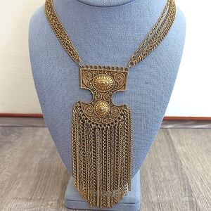 Vintage Goldette Etruscan Statement Multi Strand Necklace